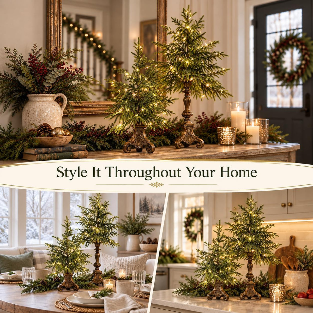 🎄Vintage Lighted Norfolk Pine Trees with Vintage Pedestal