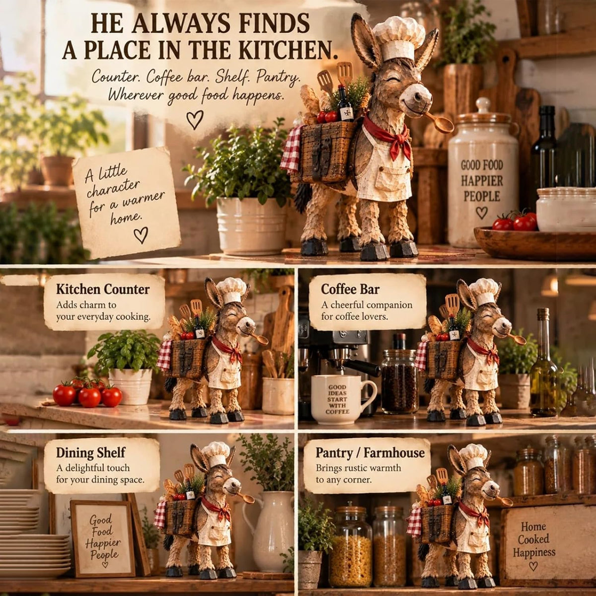 🥄The Stubborn Little Chef – Rustic Donkey Kitchen Figurine
