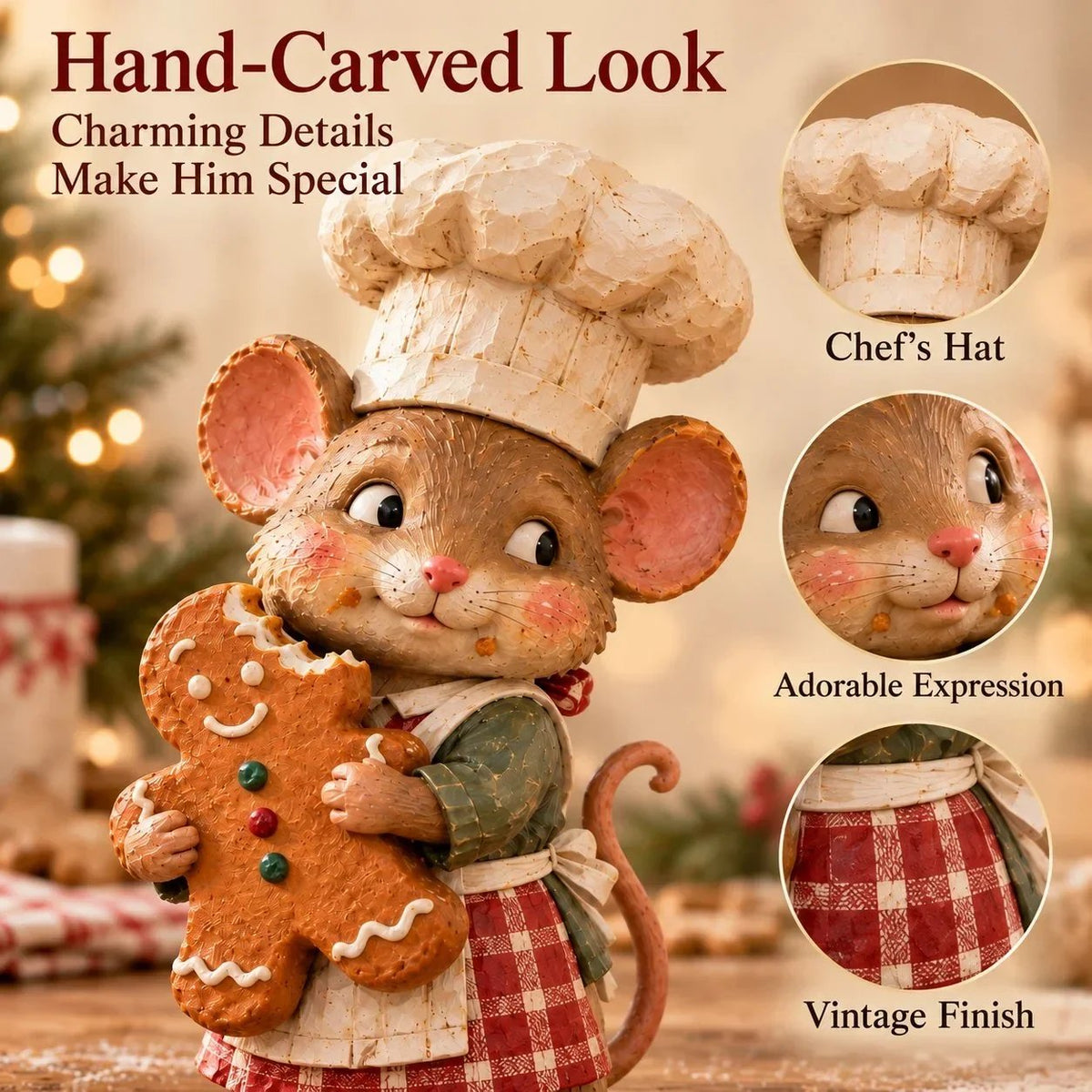 🍪 Gingerbread Mouse Baker — Whimsical Christmas Figurine🎁