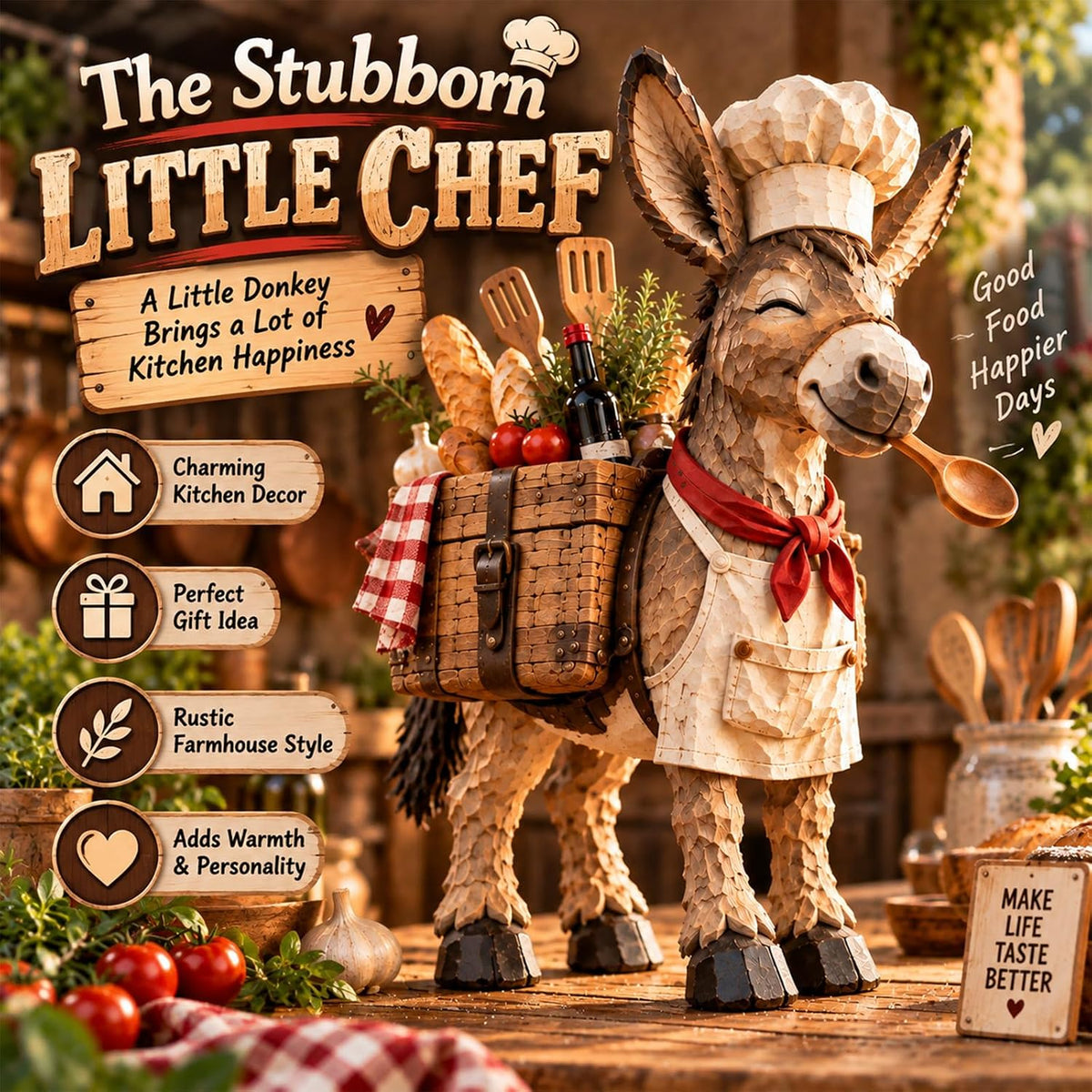 🥄The Stubborn Little Chef – Rustic Donkey Kitchen Figurine