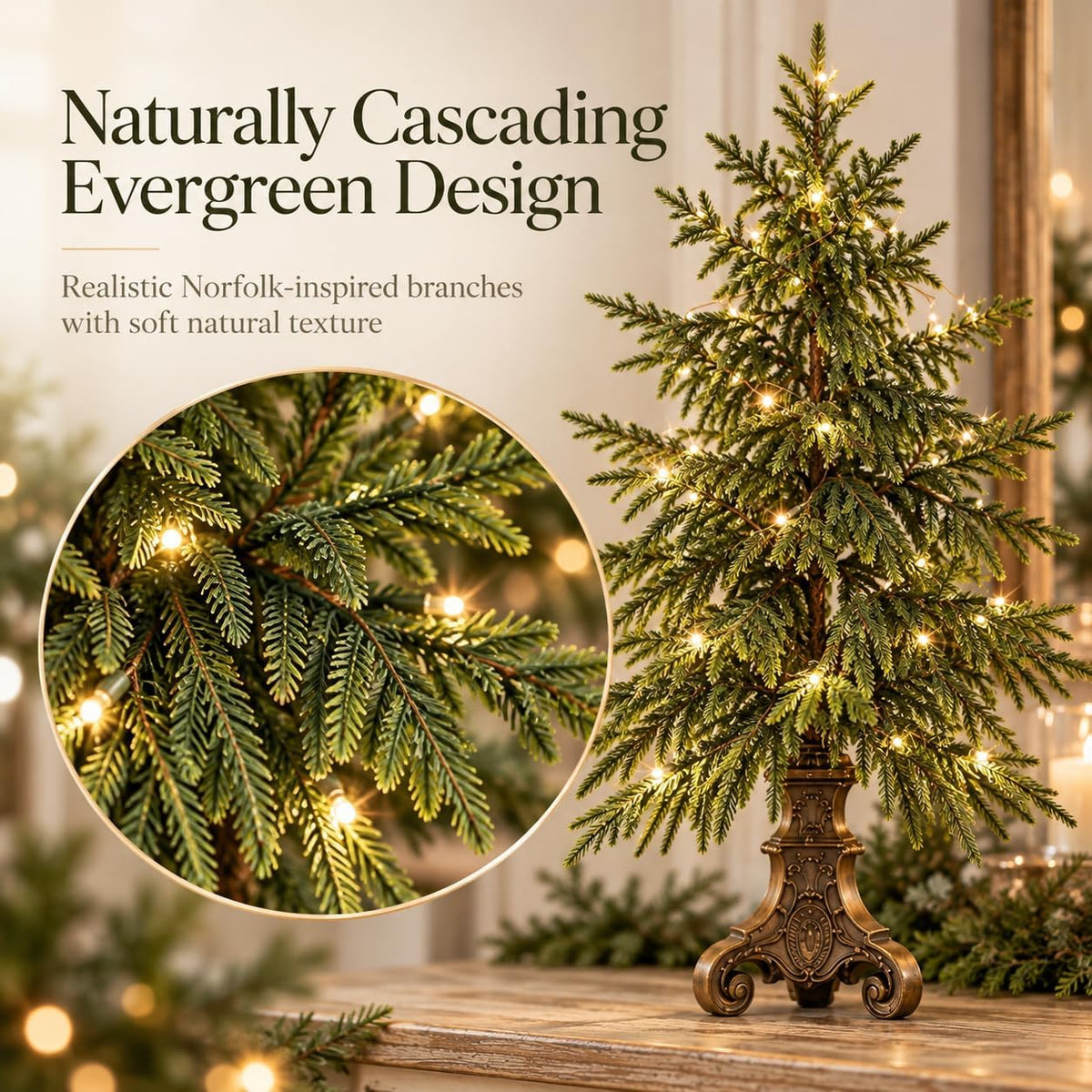 🎄Vintage Lighted Norfolk Pine Trees with Vintage Pedestal
