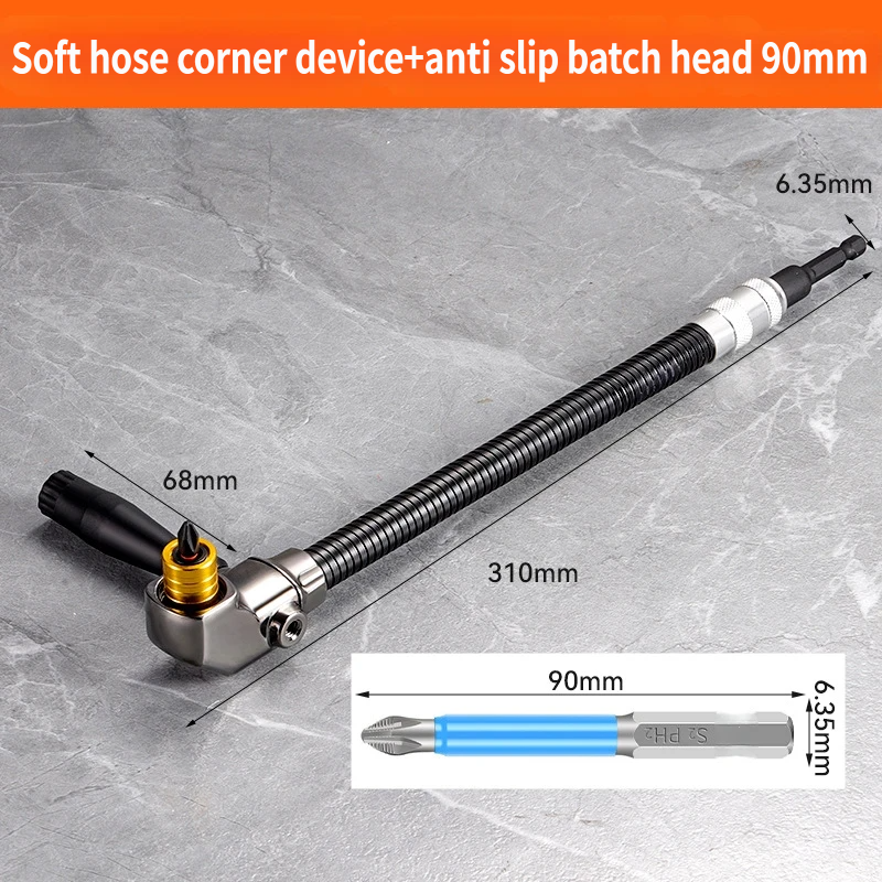 🔧 105° Right Angle Drill Attachment with Flexible Shaft – Magnetic Hex Bit Corner Adapter for Tight Spaces