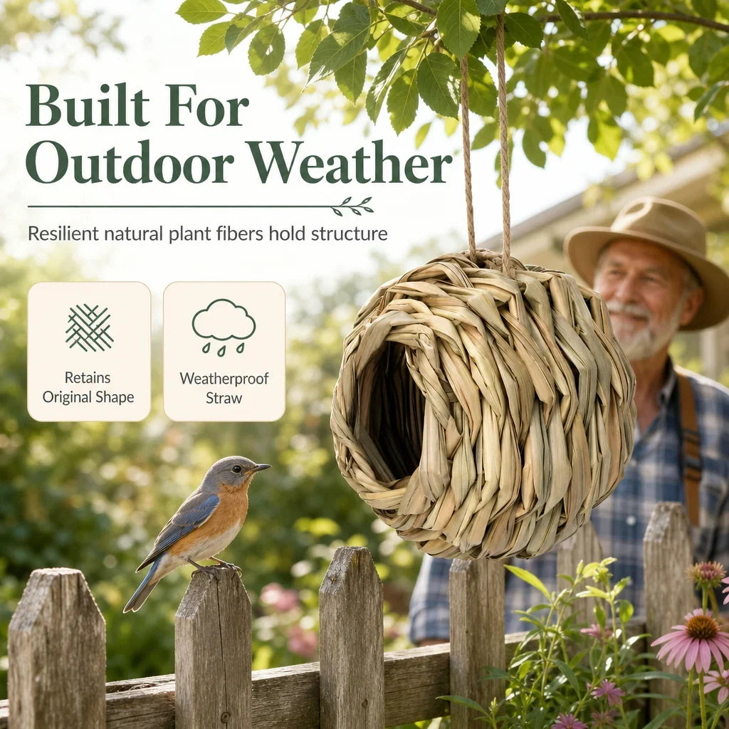 🐦Handwoven Straw Spherical Bird Nest with Round Opening for Outdoor Garden and Yard Decoration