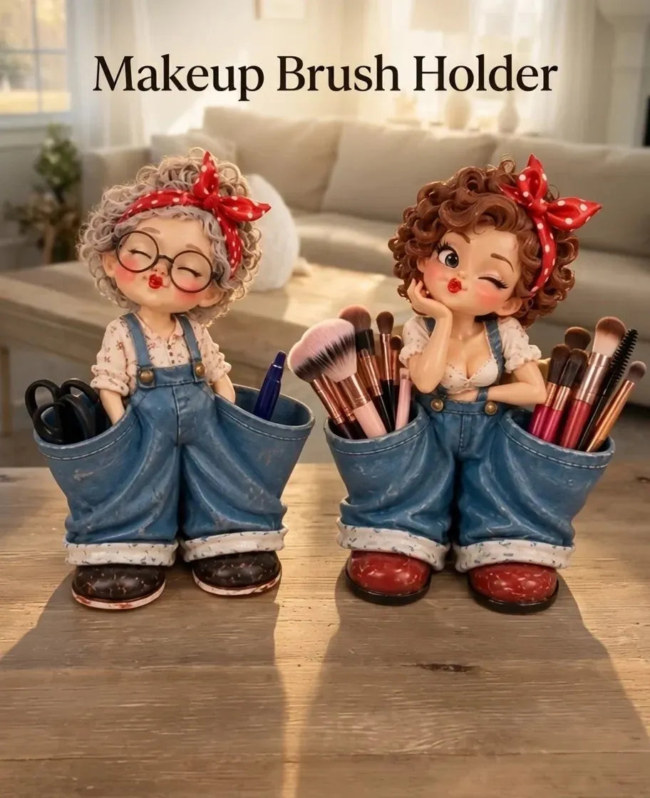 🌟Retro Girl Makeup Brush Holder – Cute Vintage Vanity Organizer