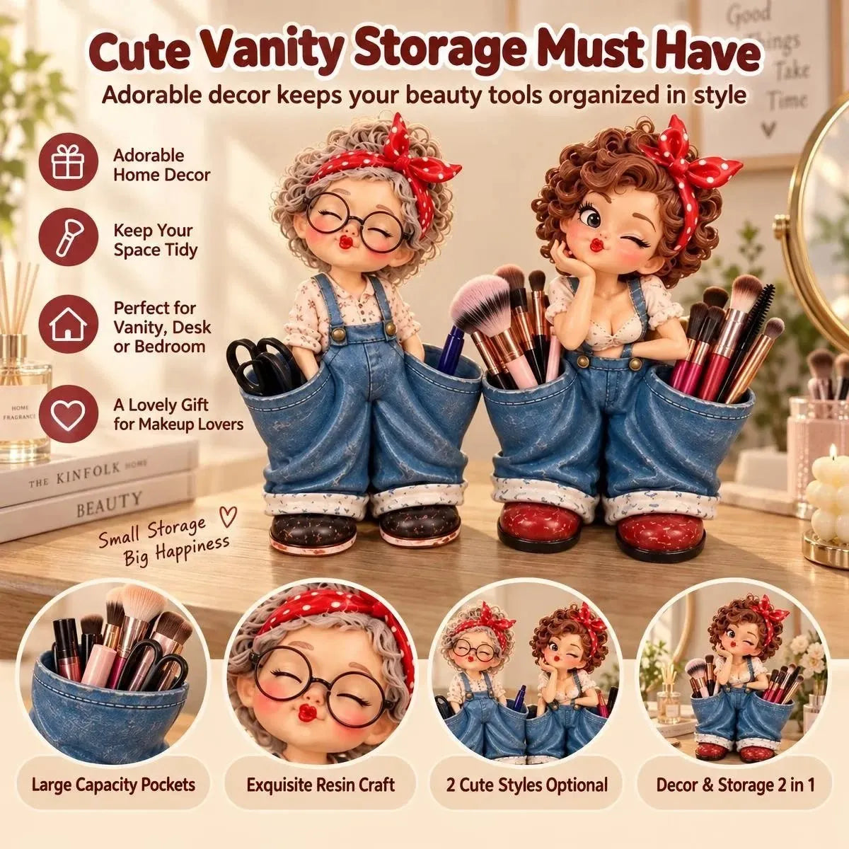 🌟Retro Girl Makeup Brush Holder – Cute Vintage Vanity Organizer