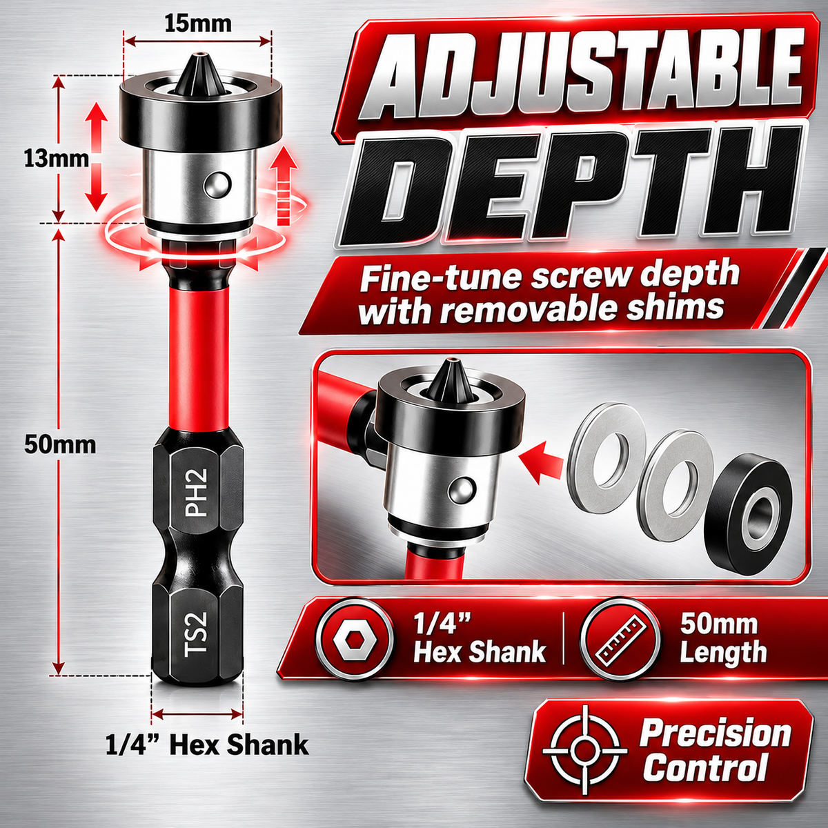 🔩5pcs Drywall Bit Attachment , PH2 Magnetic Drywall Screwdriver Bits