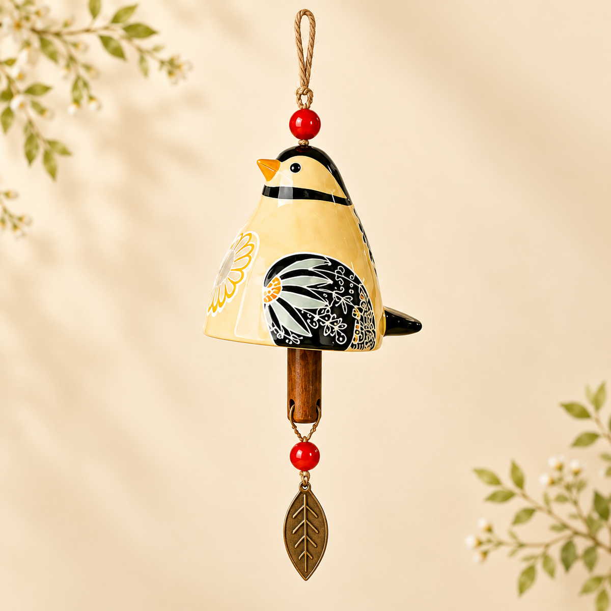 ✨ Hand-Painted Resin Bird Wind Chime, Colorful Folk Art Garden Hanging Decor