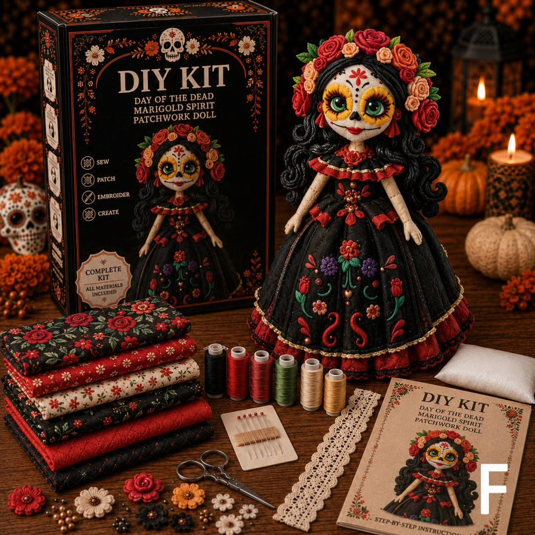 ๐ Day of the Dead Patchwork Doll DIY Sewing Kit โ Handmade Fabric Doll Making Kit with Floral Details