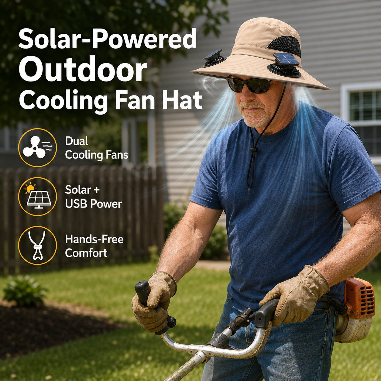 ☀️ Solar Powered Cooling Fan Hat – Dual Fans, Type-C USB Rechargeable & Water-Resistant Outdoor Sun Hat