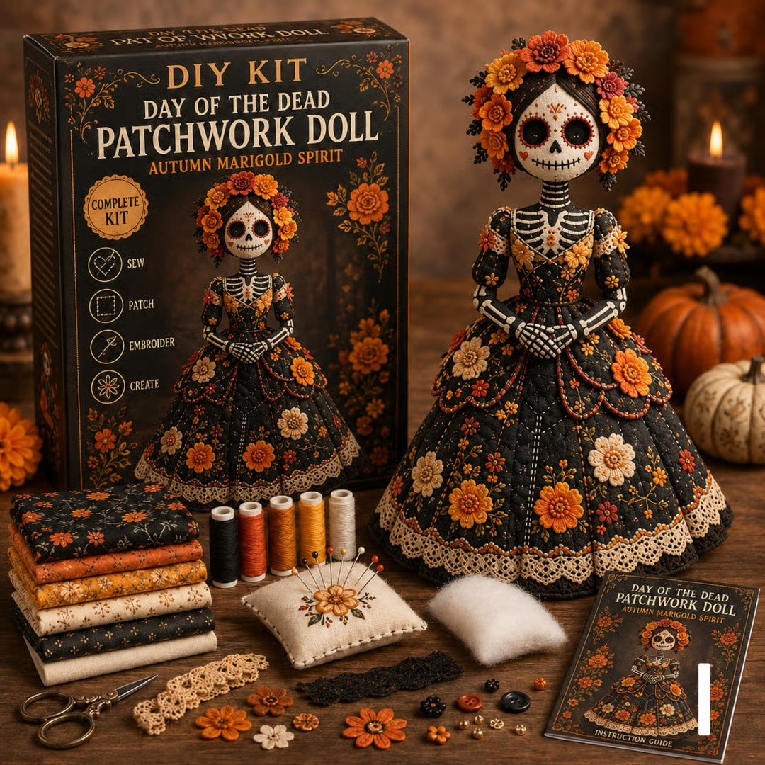 ๐ Day of the Dead Patchwork Doll DIY Sewing Kit โ Handmade Fabric Doll Making Kit with Floral Details