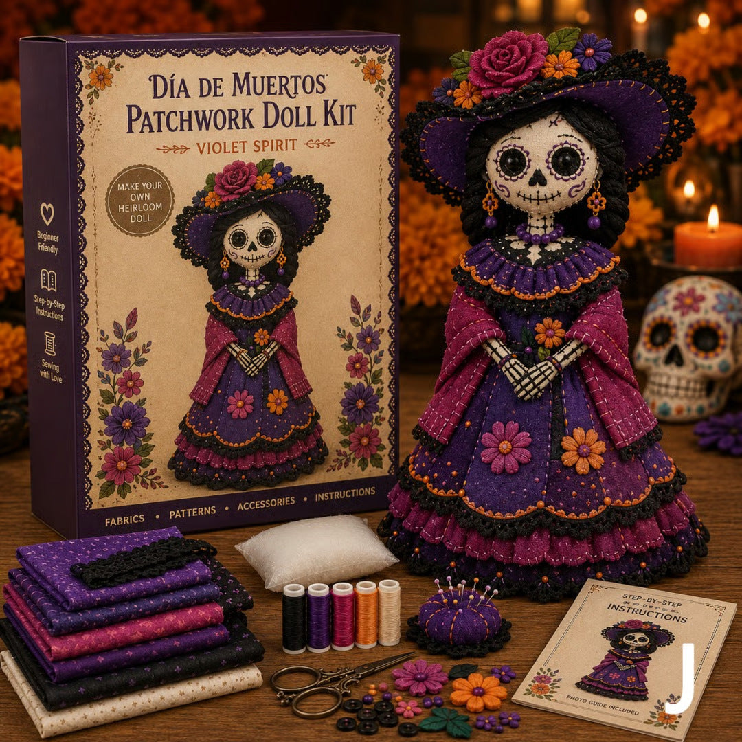 ๐ Day of the Dead Patchwork Doll DIY Sewing Kit โ Handmade Fabric Doll Making Kit with Floral Details