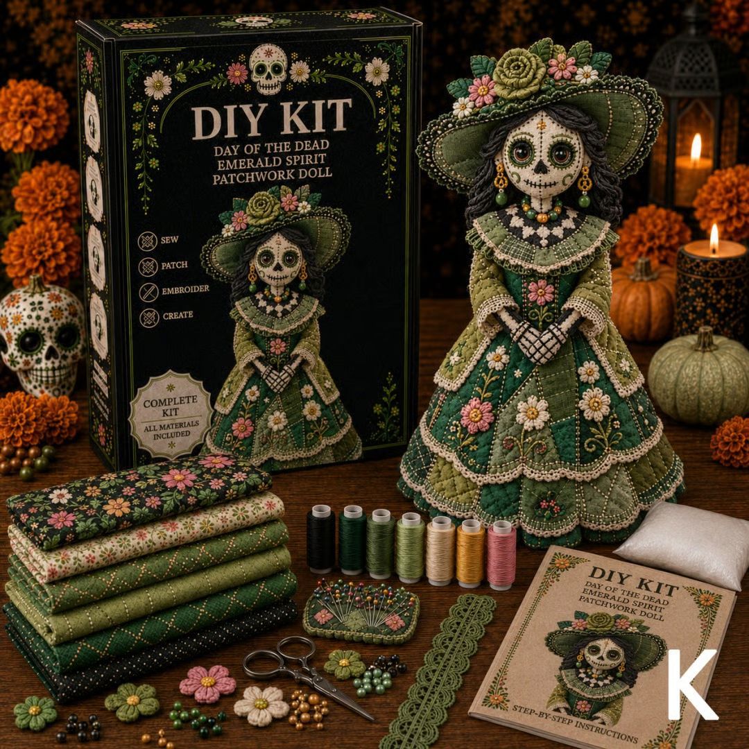๐ Day of the Dead Patchwork Doll DIY Sewing Kit โ Handmade Fabric Doll Making Kit with Floral Details