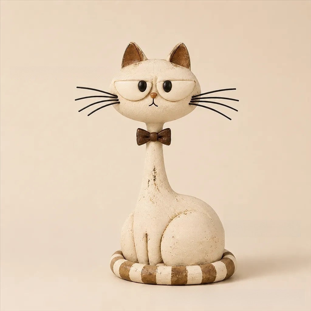 🪵 Rustic Distressed Cat Statue, Home Tabletop Decoration🐱