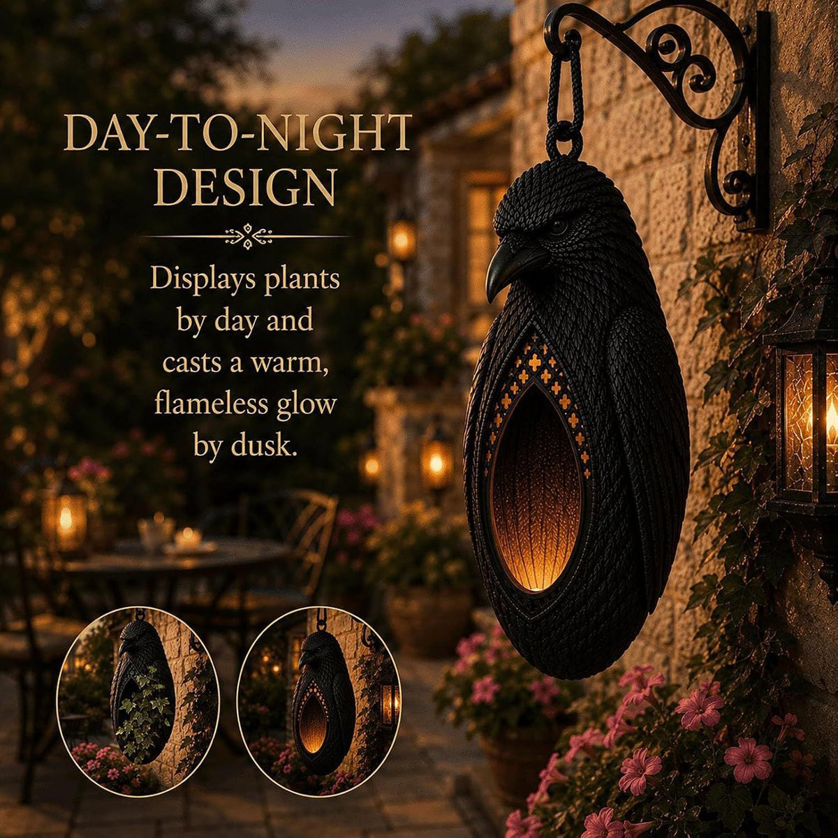 🖤 Dark Raven Hanging Planter Garden Wall Decor