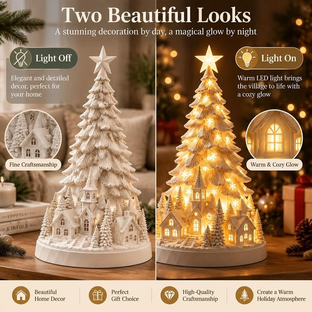 🎄Christmas Village Tree Light|Lighted White Christmas Village Tree Decor