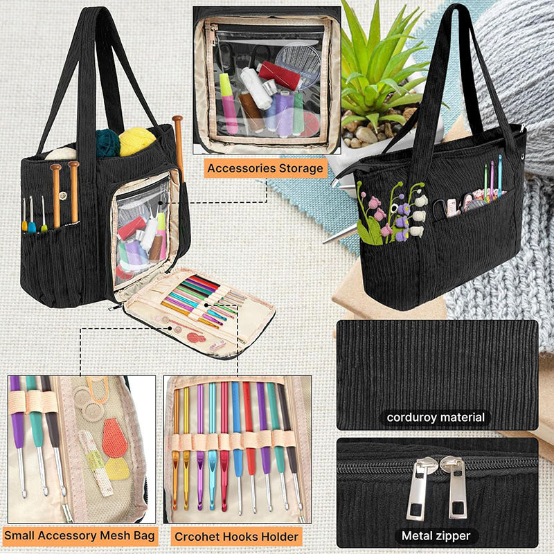 🧶 Corduroy Yarn Storage Tote – Large-Capacity Yarn Organizer Bag