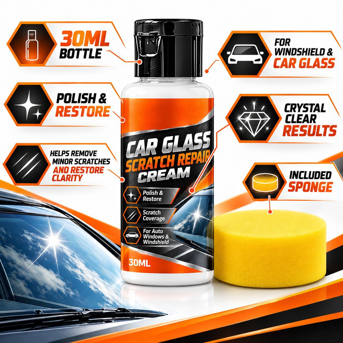 ✨🚗Glass Scratch Repair Paste 2 Pack, Car Window Scratch Remover for Windscreen