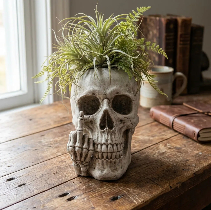 💀Middle Finger Skull Planter