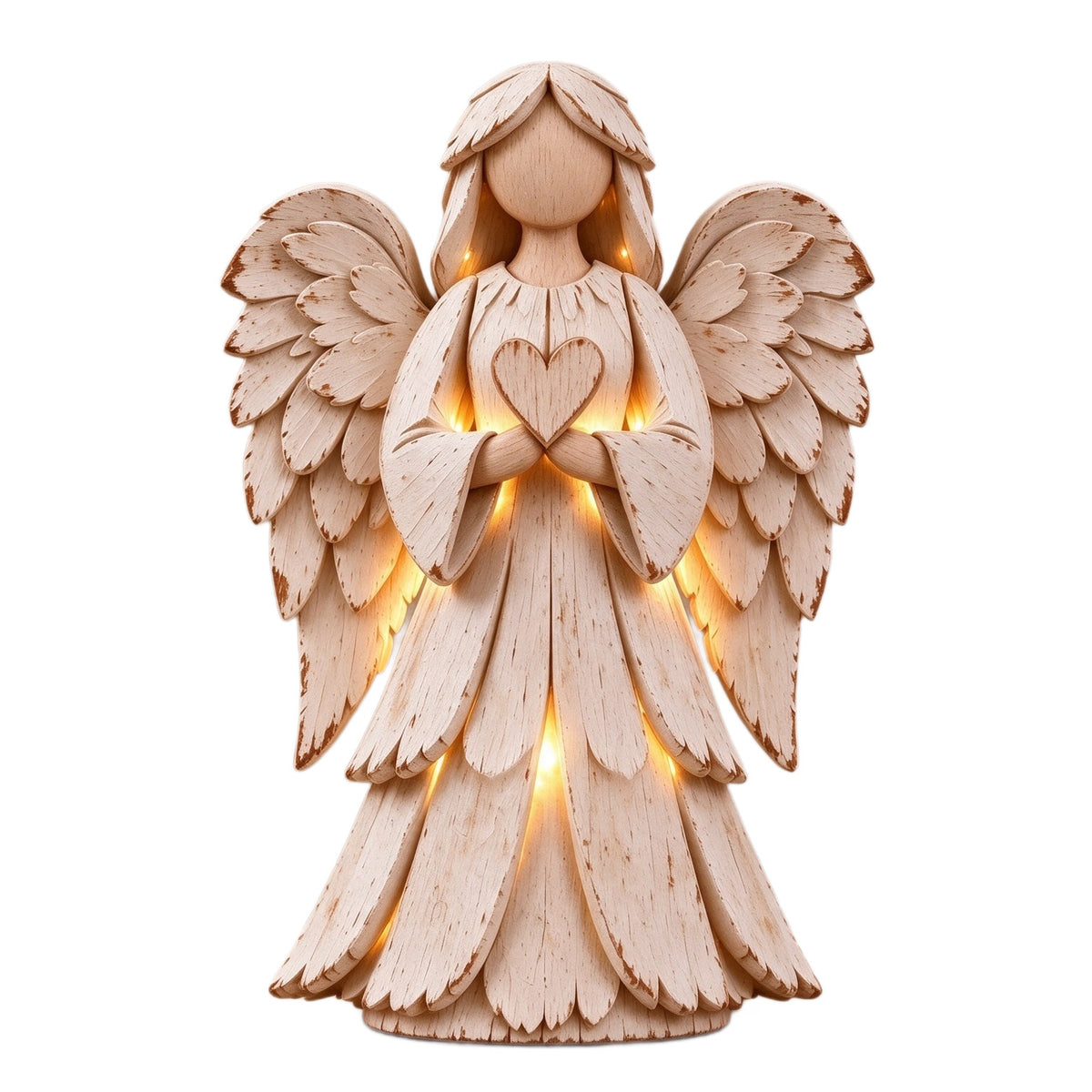 🕊️ Rustic Wood-Style Angel Figurine With Warm Ambient Light