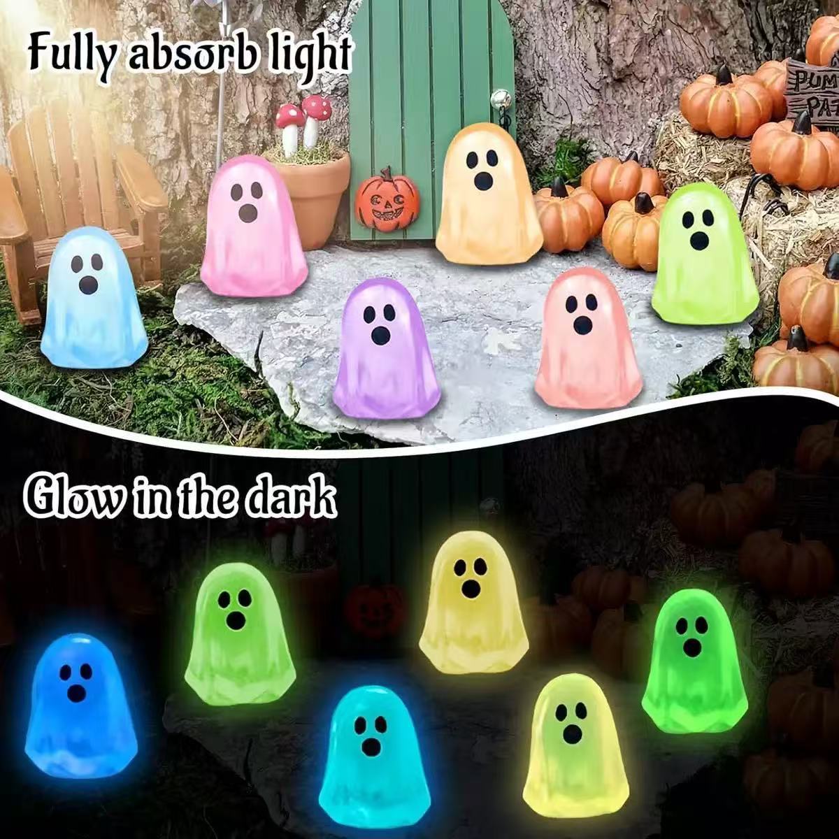 40PSC -Mini Resin Glow in the Dark Ghost Figurines|6 Colors, Glow in the Dark