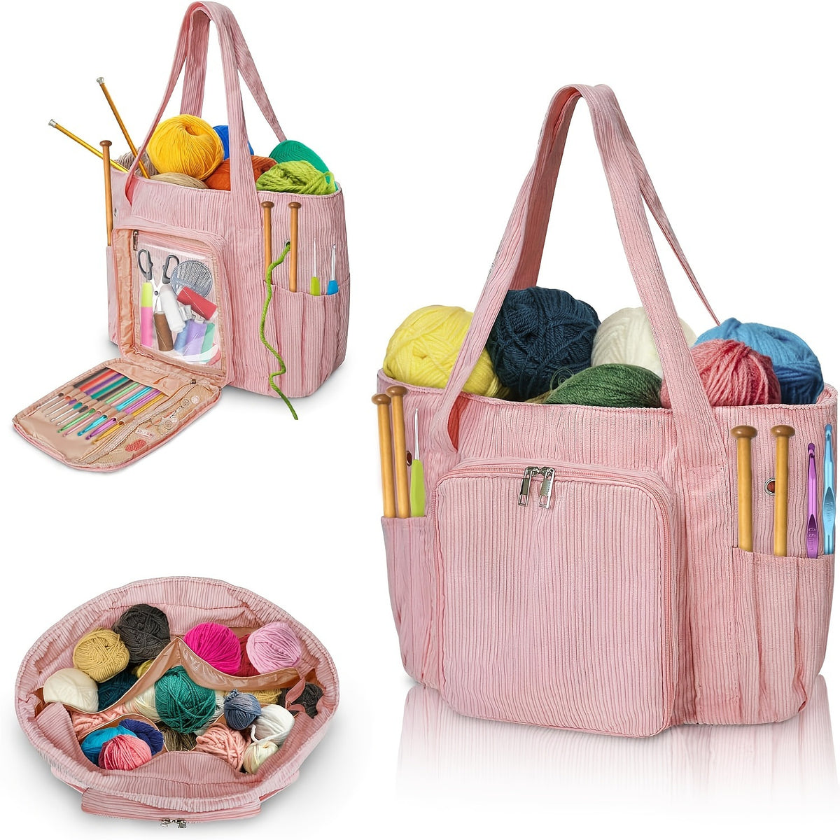 🧶 Corduroy Yarn Storage Tote – Large-Capacity Yarn Organizer Bag