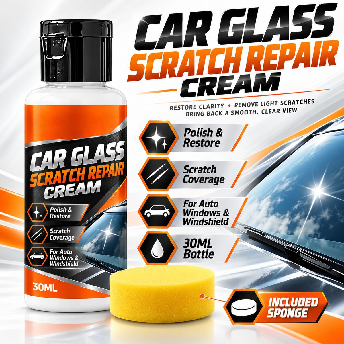 ✨🚗Glass Scratch Repair Paste 2 Pack, Car Window Scratch Remover for Windscreen