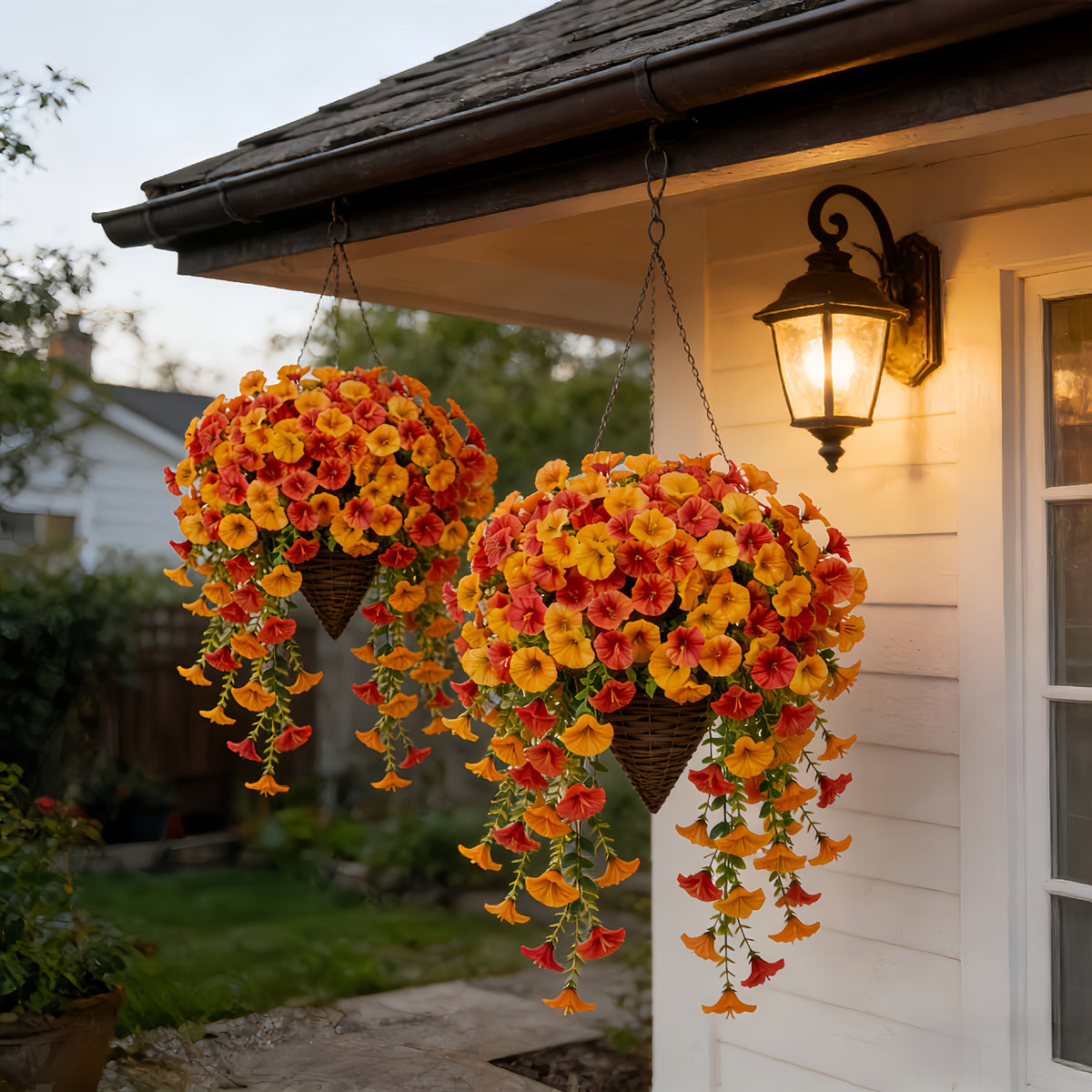 🍂 Artificial Fall Hanging Floral Swag | UV Resistant Autumn Orange Red Flower Garland