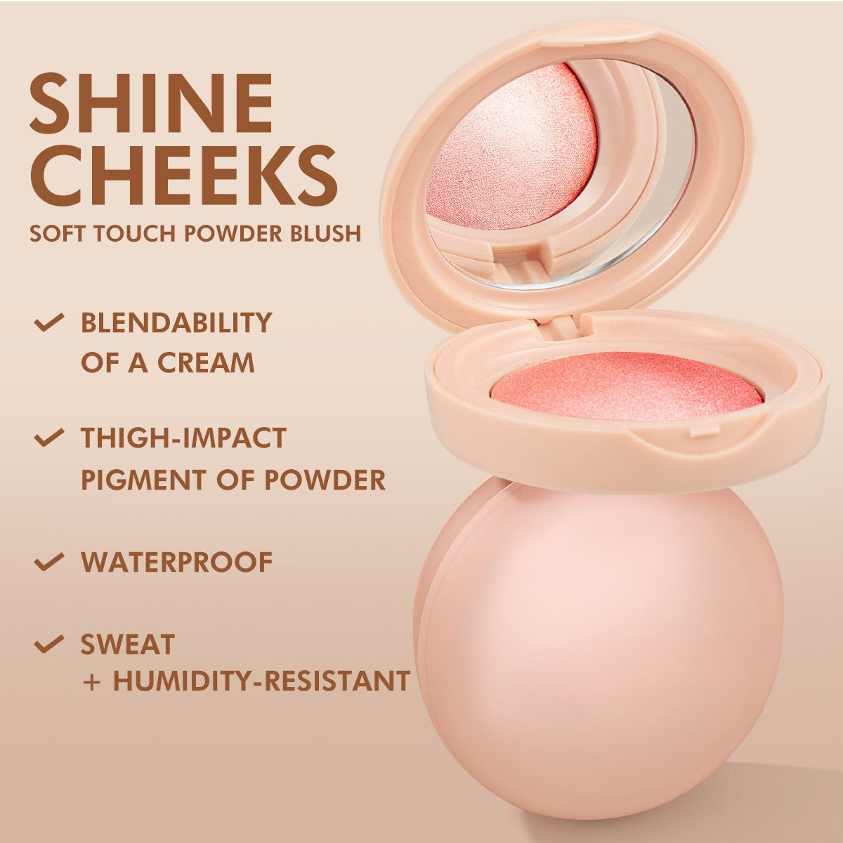 🍑 Silky Pearlescent Powder Blush | Hydrating Waterproof Luminous Cheek Blush Compact
