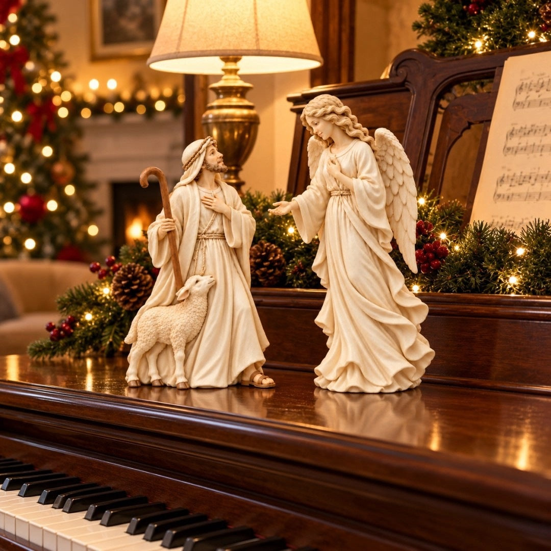 ✨ Shepherd and Angel Figurine Set – Religious Christmas Decorative Statues