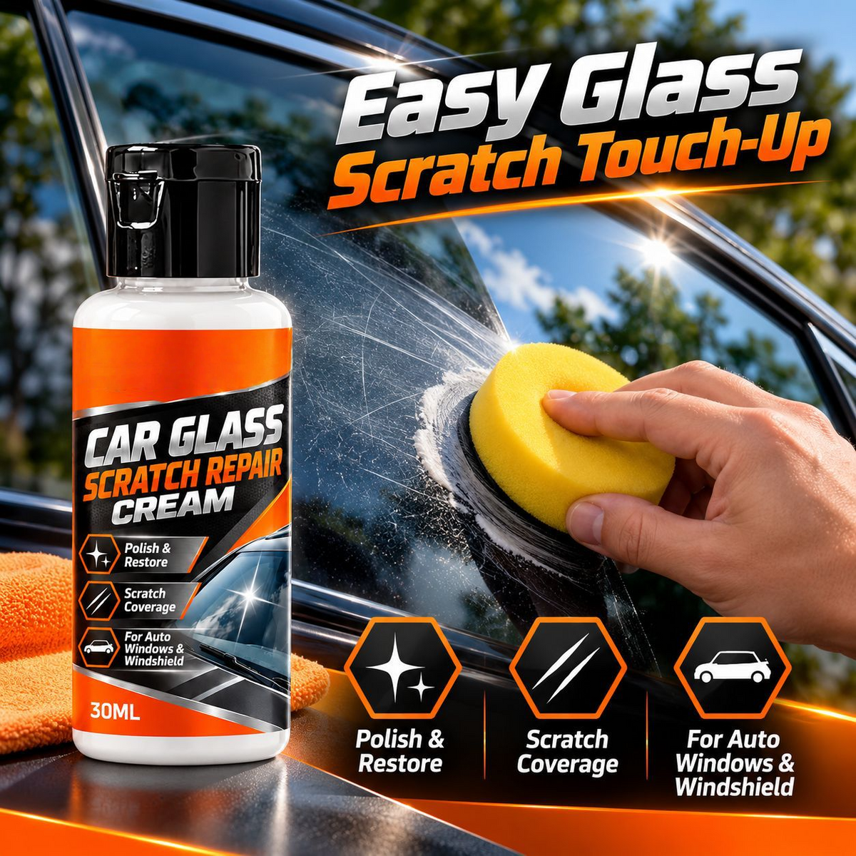 ✨🚗Glass Scratch Repair Paste 2 Pack, Car Window Scratch Remover for Windscreen