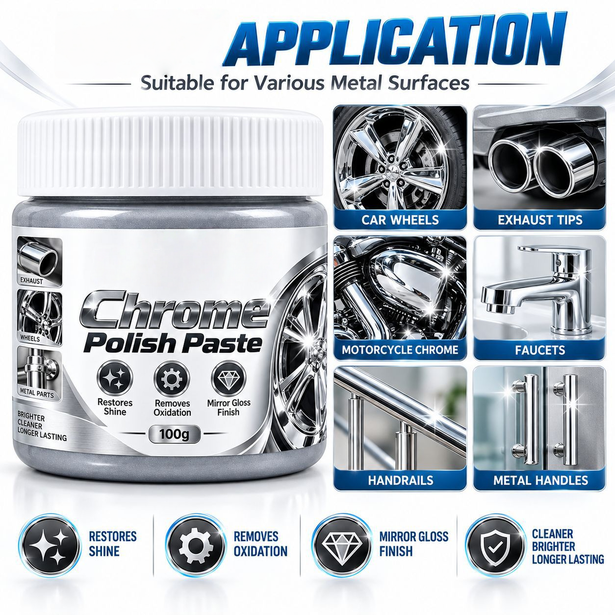 Chrome Polish Paste | Metal Polishing Cream for Chrome & Stainless Steel