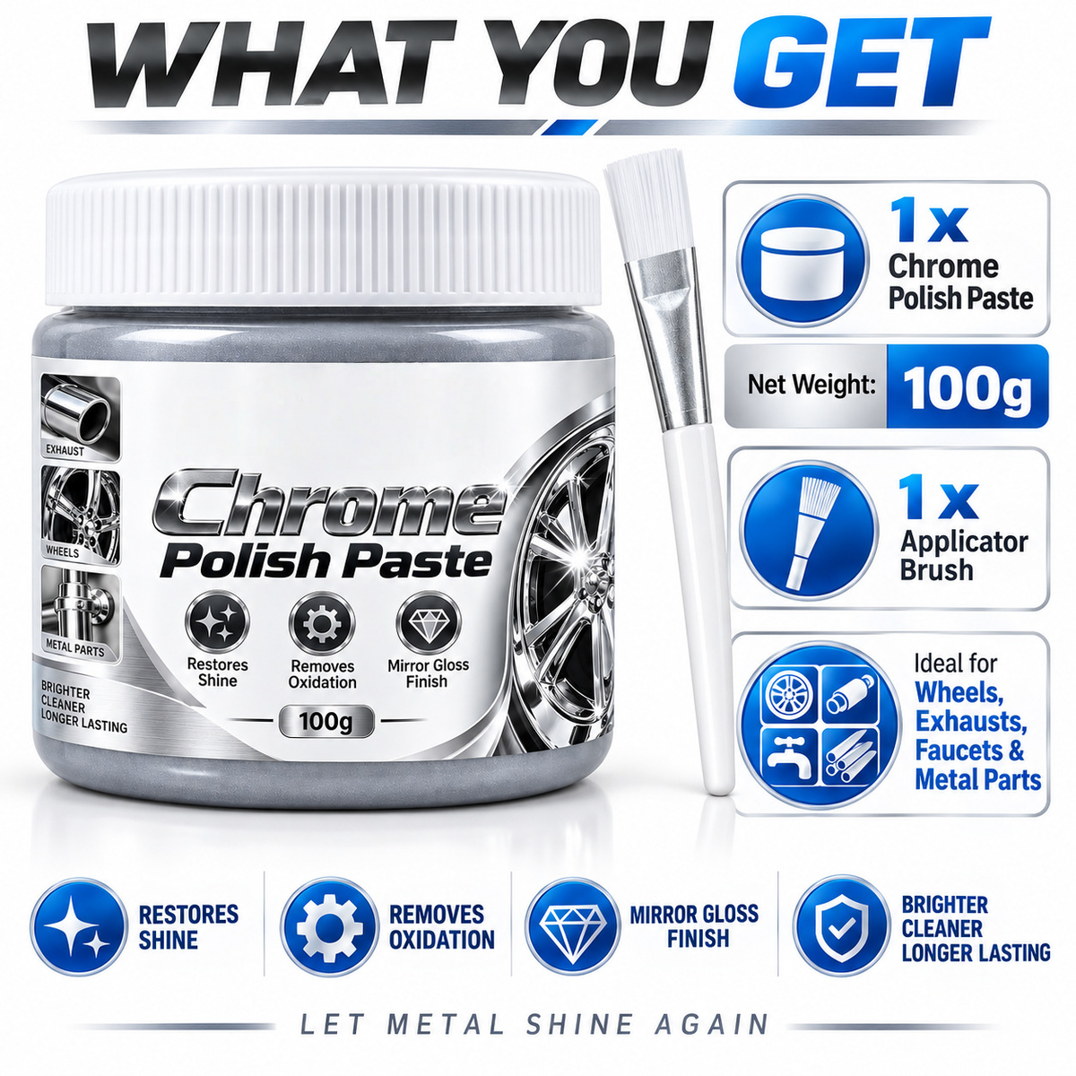 Chrome Polish Paste | Metal Polishing Cream for Chrome & Stainless Steel