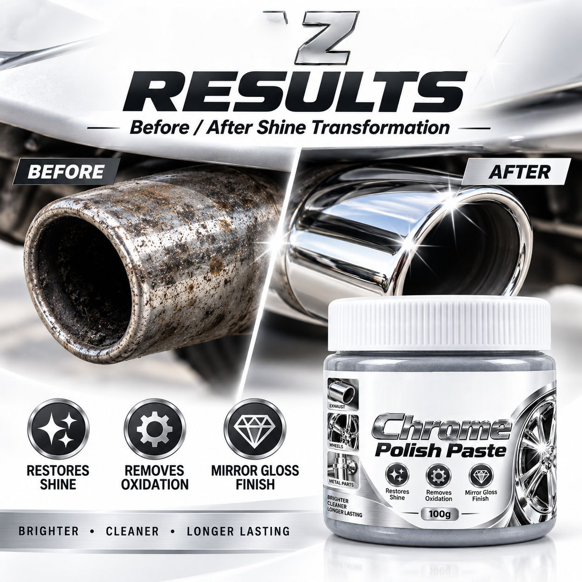 Chrome Polish Paste | Metal Polishing Cream for Chrome & Stainless Steel