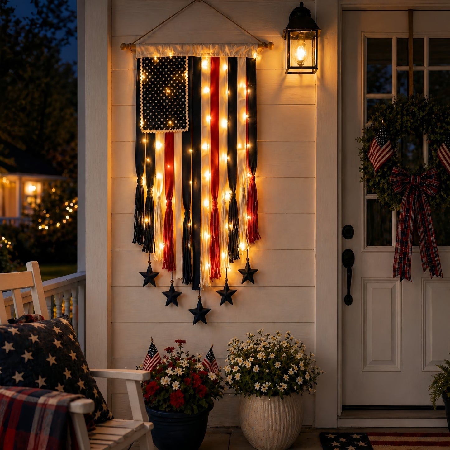 Light-Up American Flag Ribbon Wall Hanging