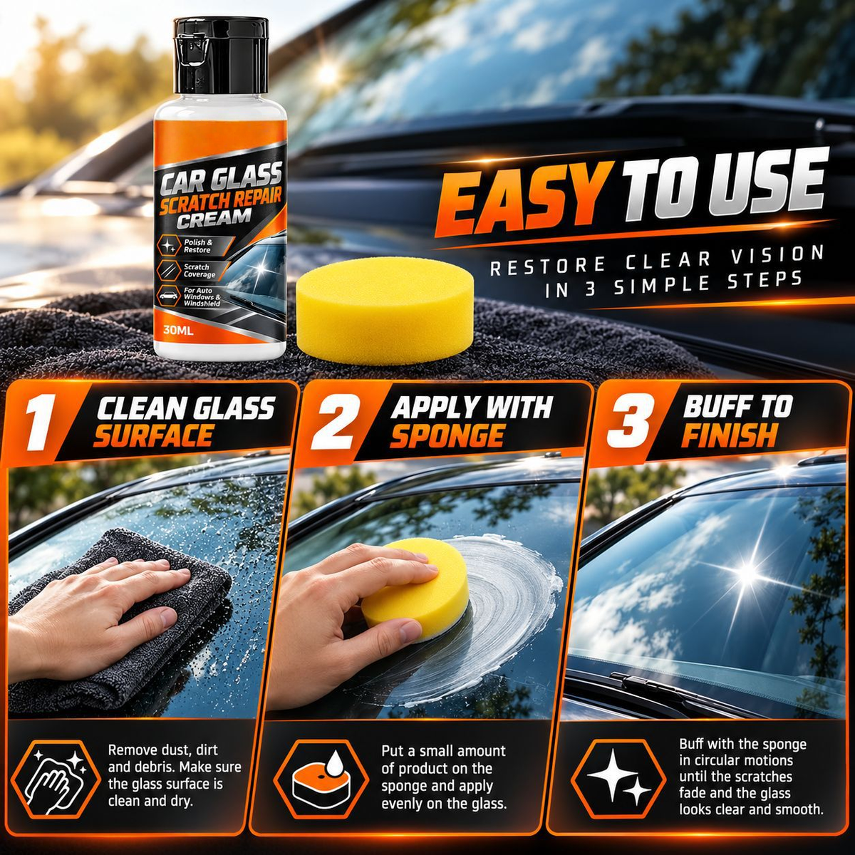 ✨🚗Glass Scratch Repair Paste 2 Pack, Car Window Scratch Remover for Windscreen