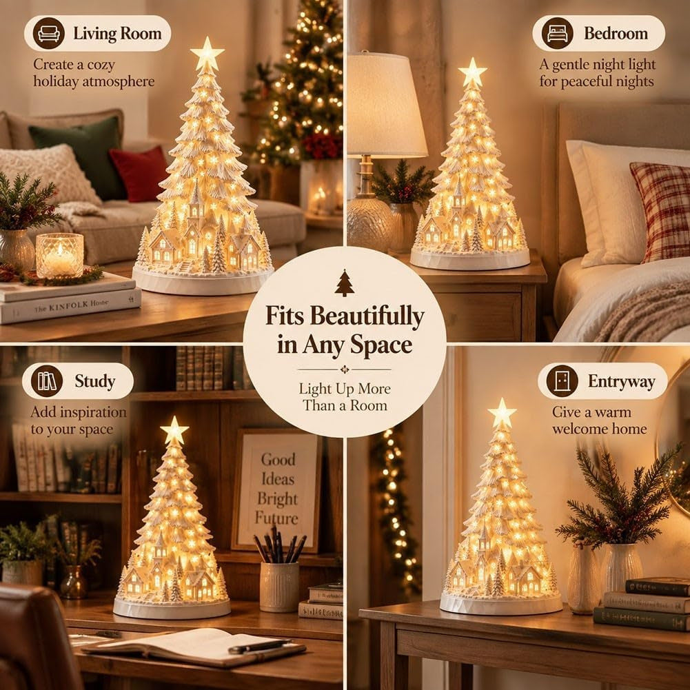 🎄Christmas Village Tree Light|Lighted White Christmas Village Tree Decor