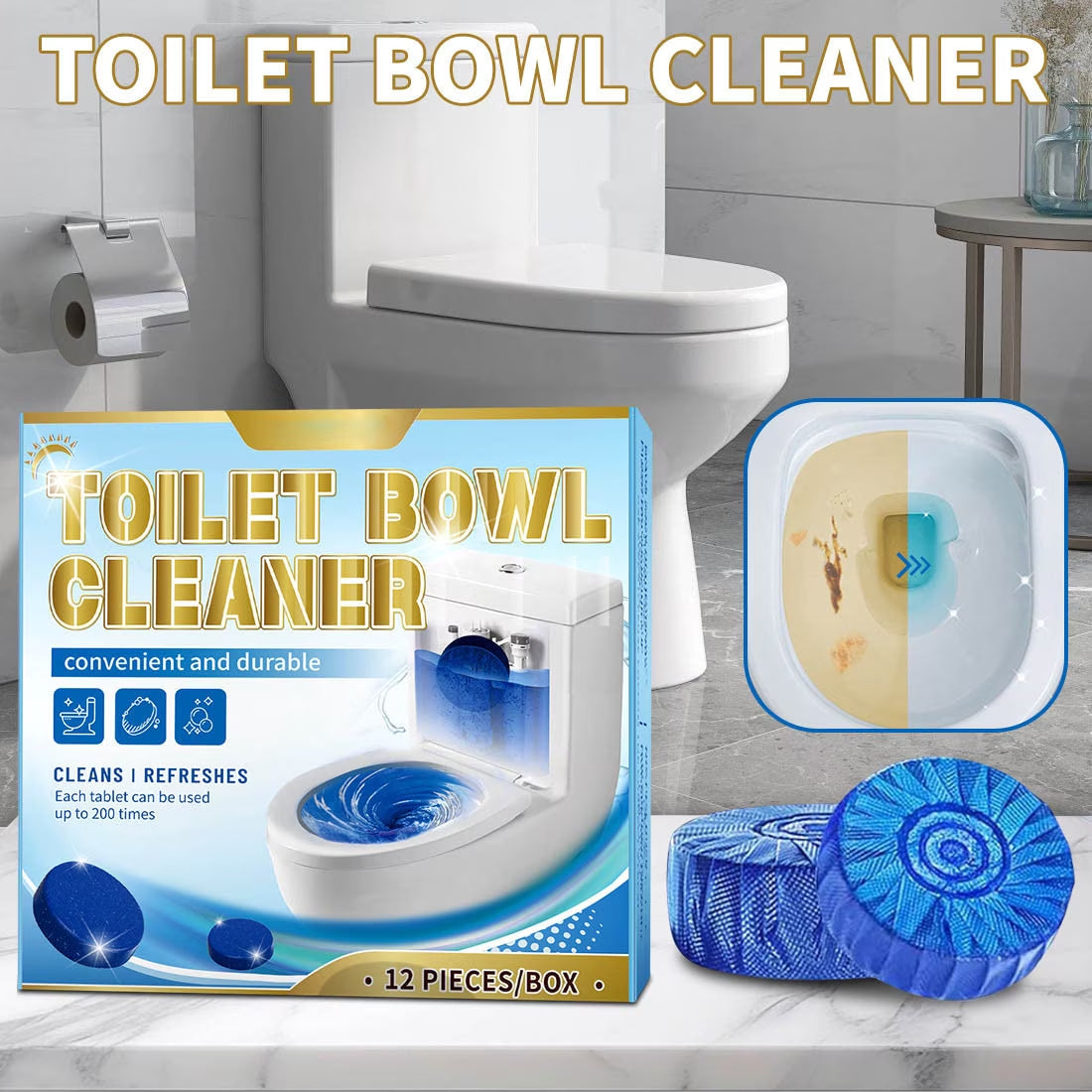 🚽Toilet Tank Cleaner Tablets, Long Lasting Deodorizing Blue Tabs