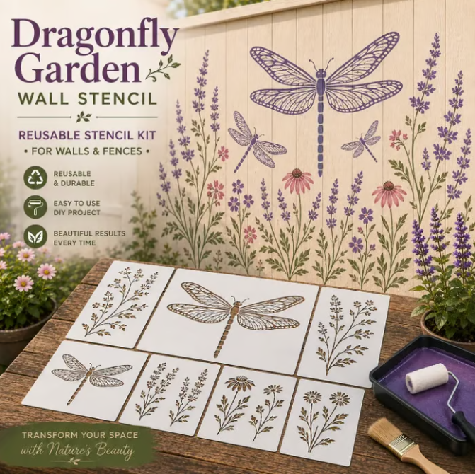 🌿 Garden Wall Stencil, Reusable DIY Kit for Walls, Fences & Patios