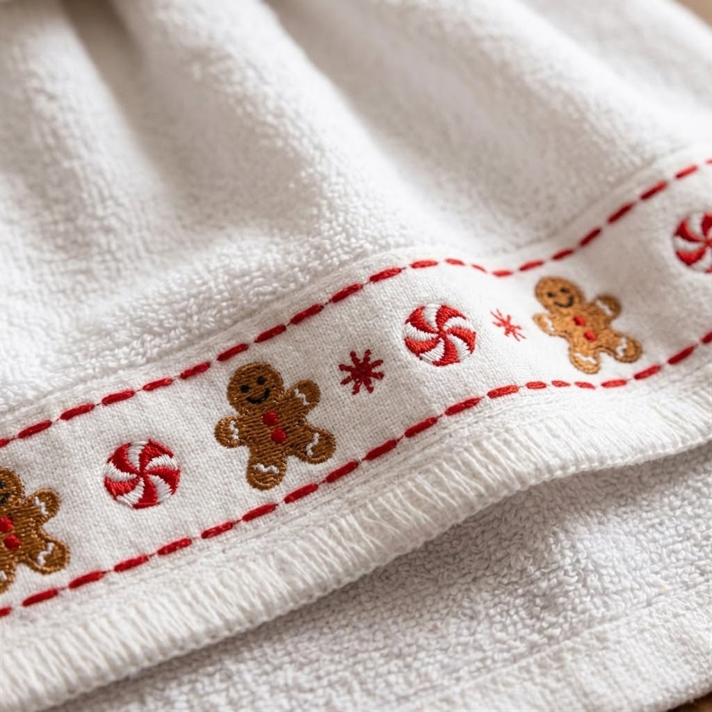 🎄 Christmas Hanging Kitchen Towel, Snowman Gingerbread Reindeer Decorative Hand Towel