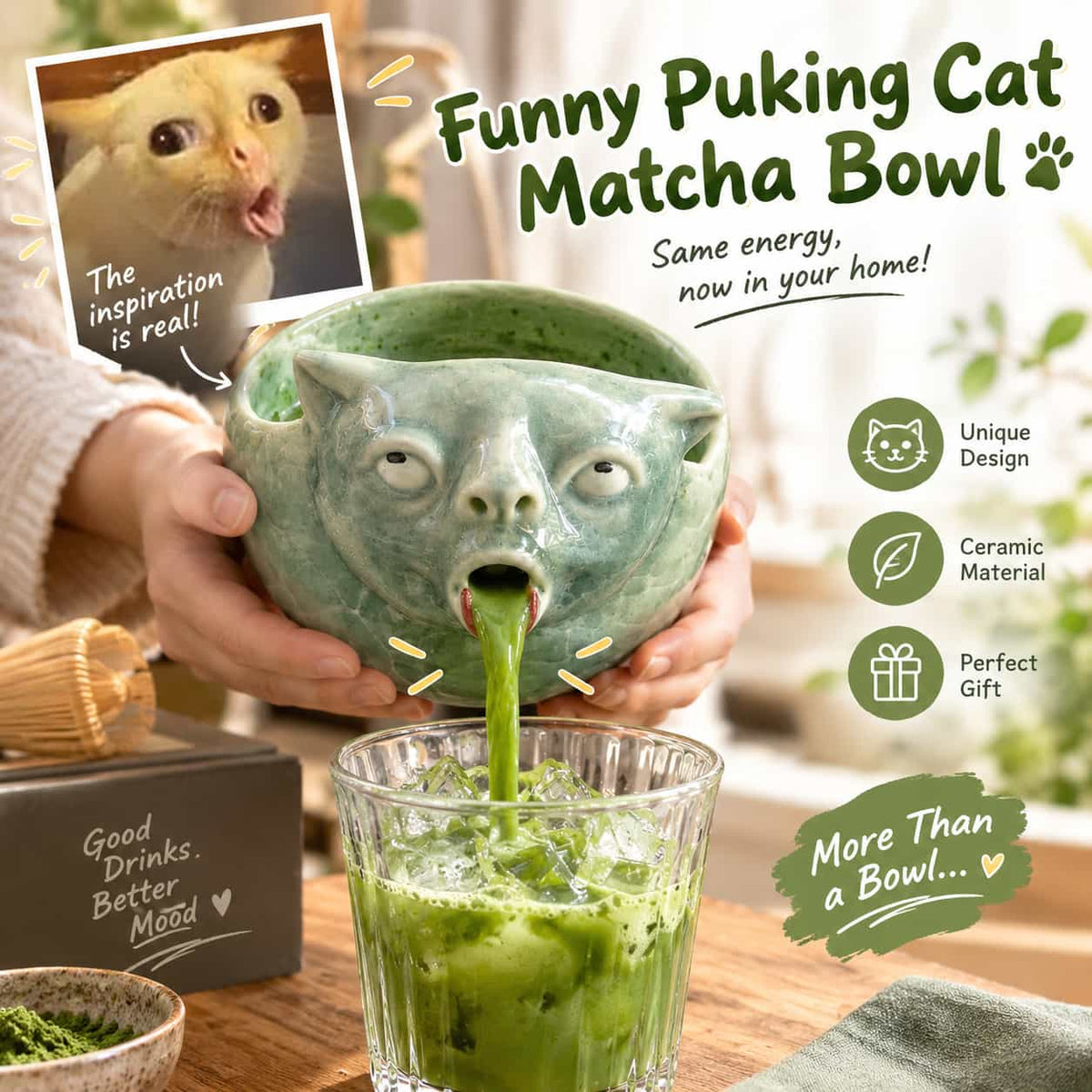 🤮Funny Puking Cat Matcha Bowl