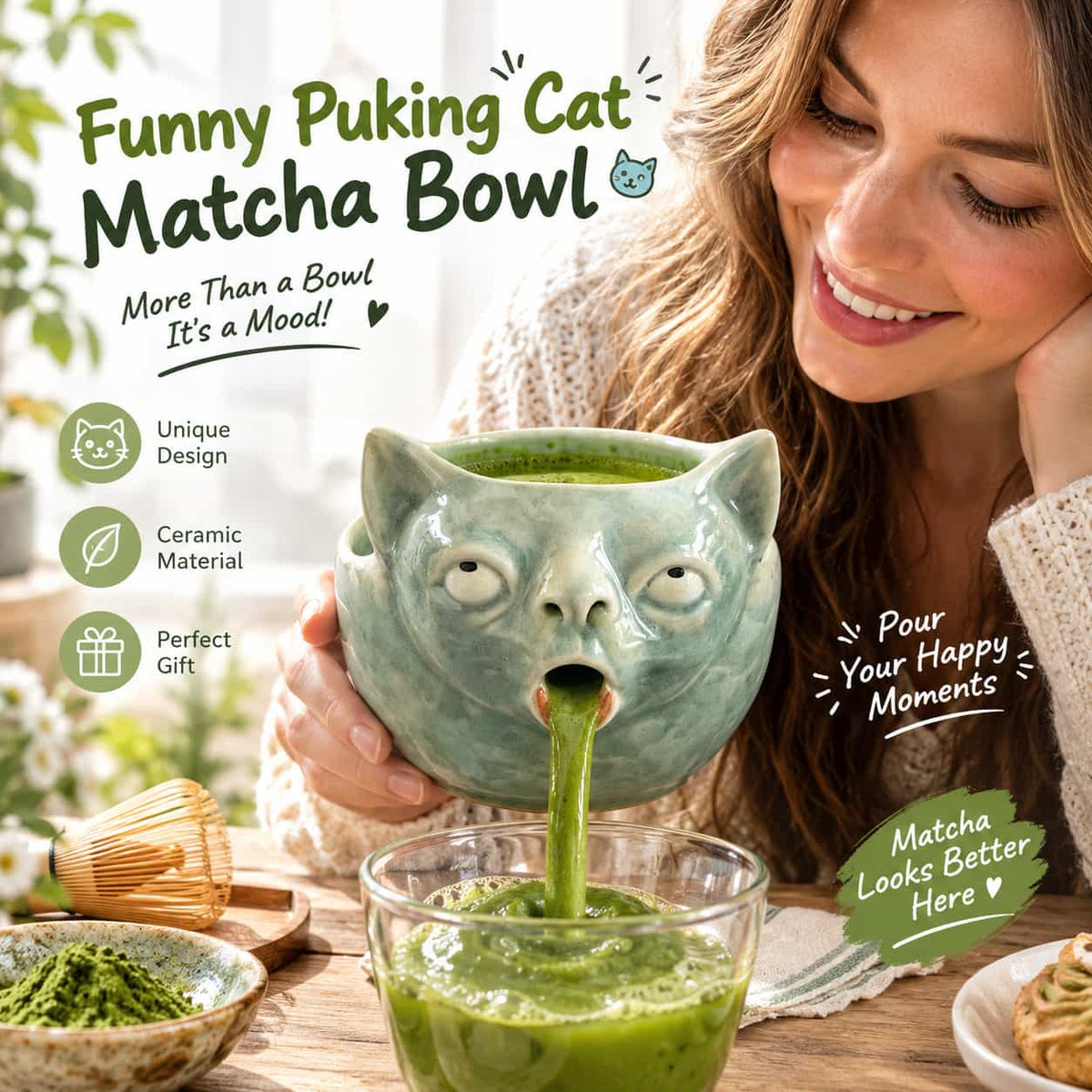 🤮Funny Puking Cat Matcha Bowl