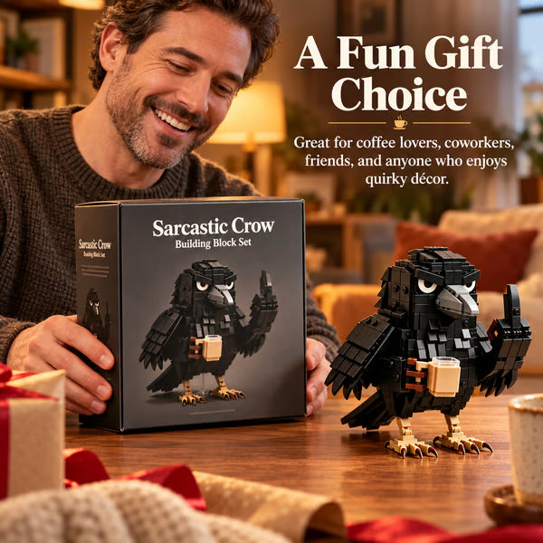 ☕ Sarcastic Coffee Crow Building Set – Funny Crow Desk Decor & Unique Gift for Coffee Lovers 🐦⬛