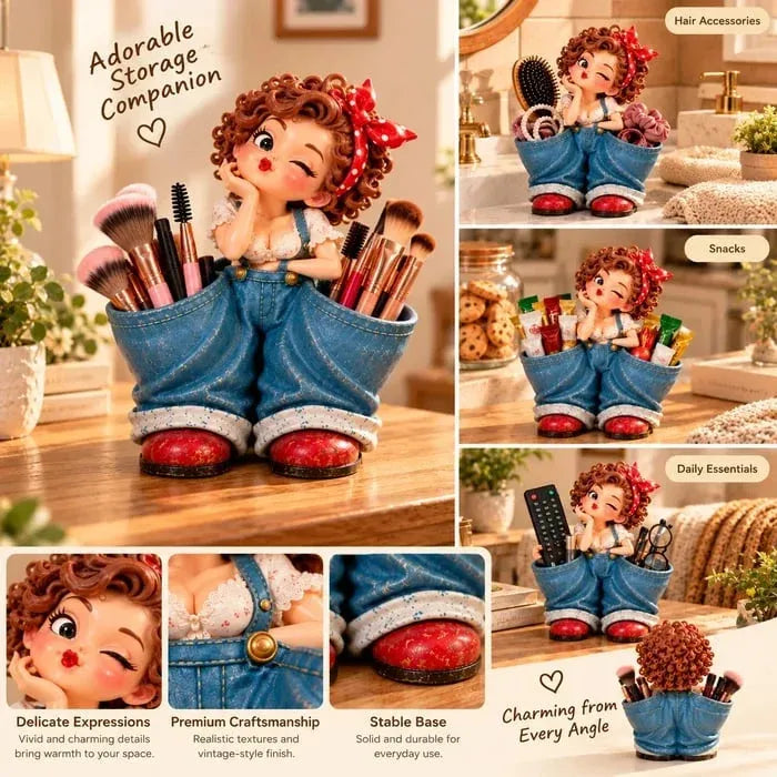 🌟Retro Girl Makeup Brush Holder – Cute Vintage Vanity Organizer