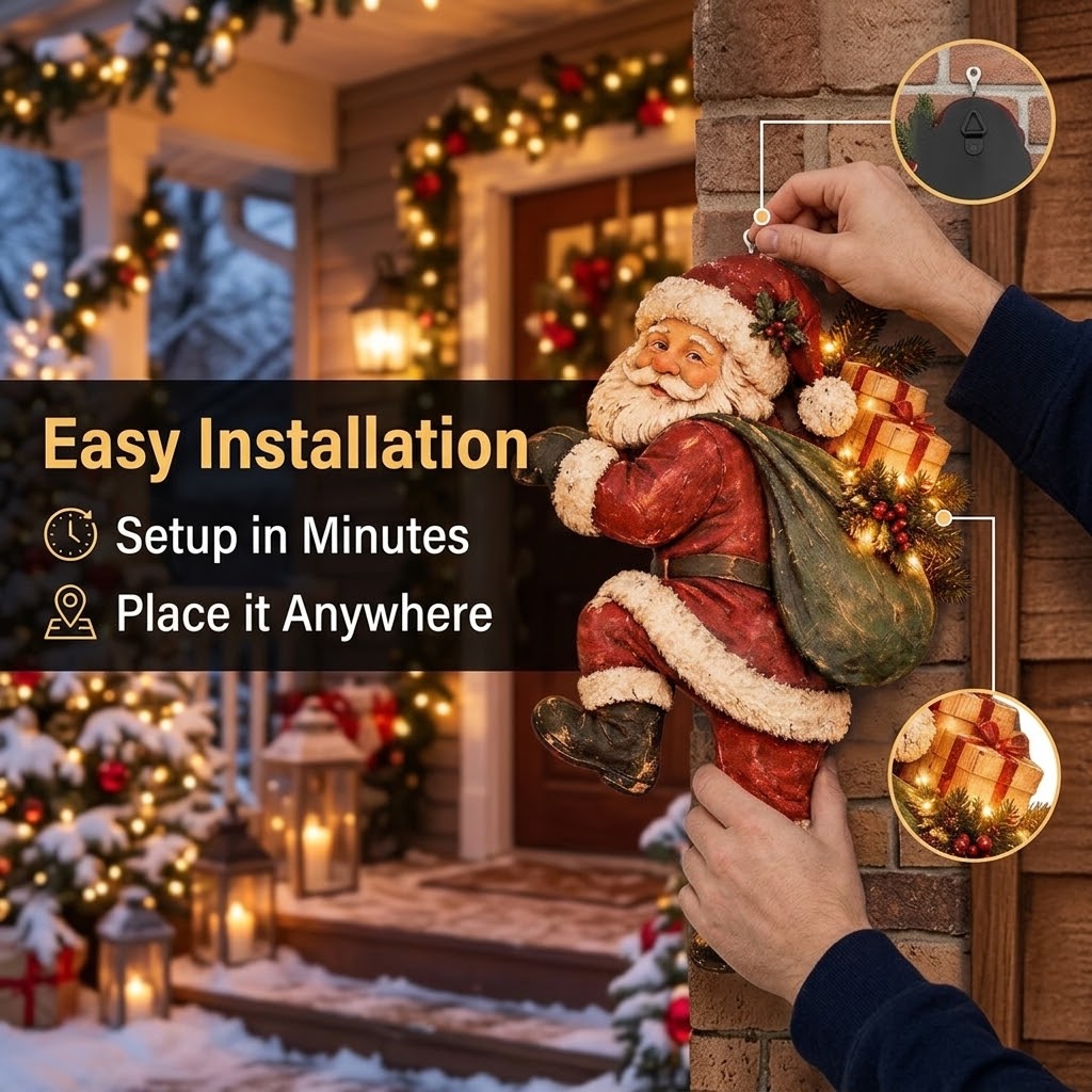 🎅💡Climbing Santa Fence Christmas Decor with Remote LED Lights