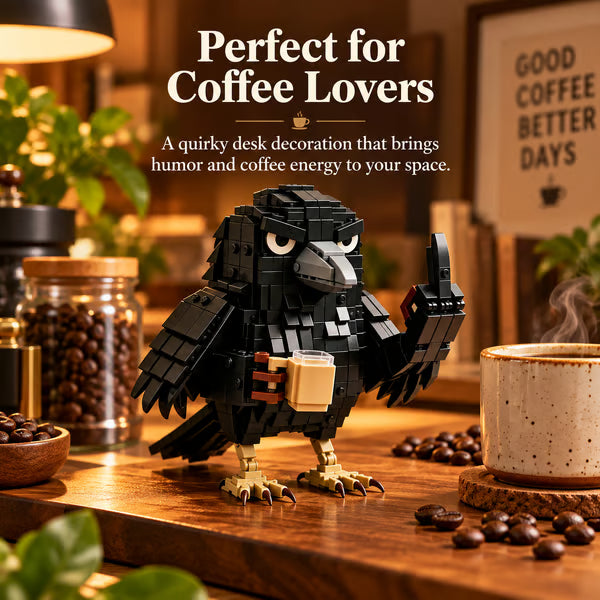 ☕ Sarcastic Coffee Crow Building Set – Funny Crow Desk Decor & Unique Gift for Coffee Lovers 🐦⬛