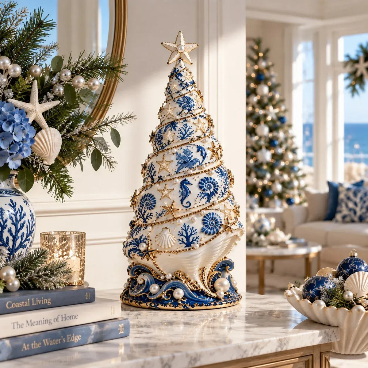 🌊Coastal Christmas Seashell Tree Projection Lamp| Warm Glow &Ocean-Inspired Holiday Projection