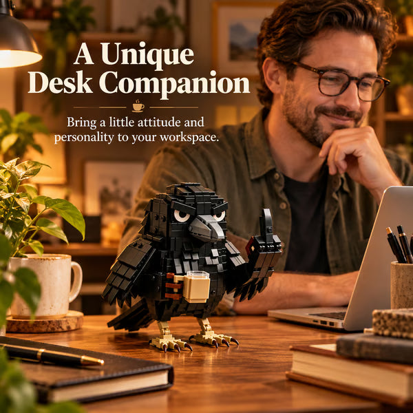 ☕ Sarcastic Coffee Crow Building Set – Funny Crow Desk Decor & Unique Gift for Coffee Lovers 🐦⬛