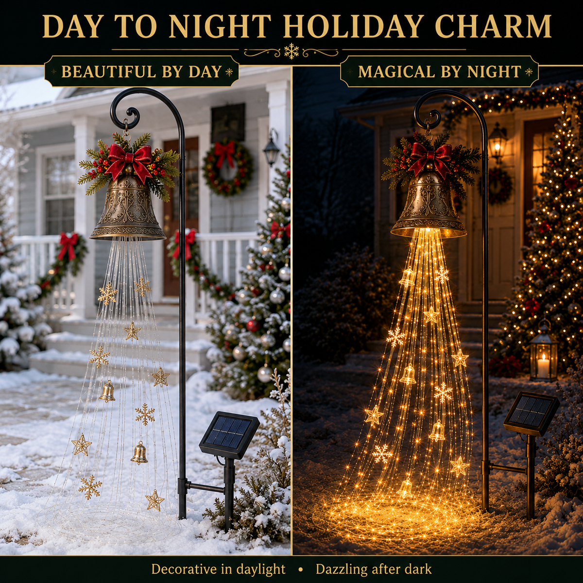 🎄✨ Christmas Bell Cascade Solar Yard Lights – Magical Holiday Glow!