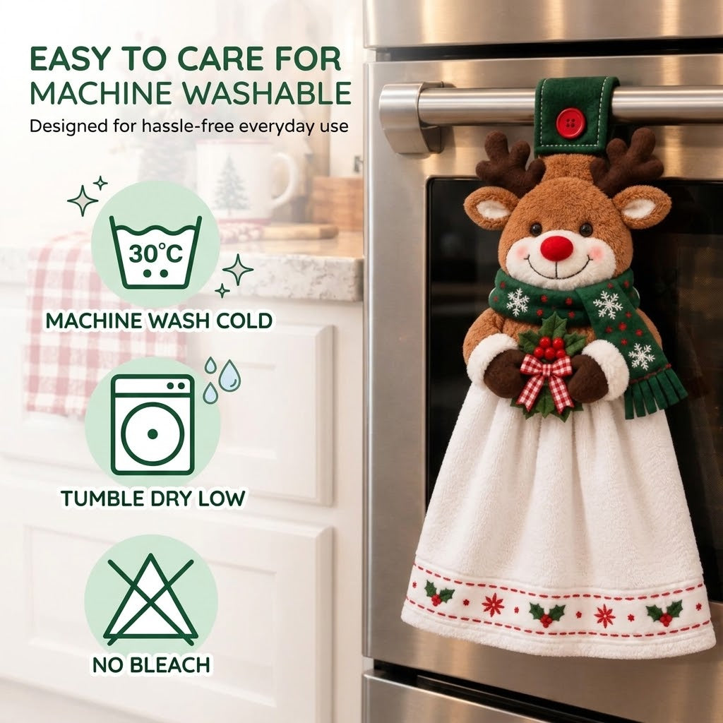 🎄 Christmas Hanging Kitchen Towel, Snowman Gingerbread Reindeer Decorative Hand Towel