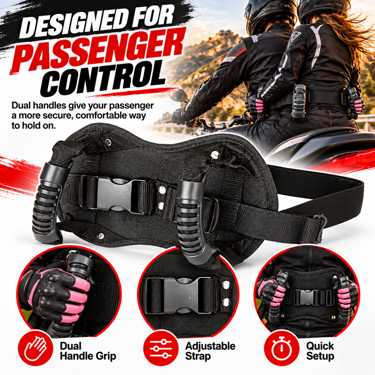 ๐๏ธ Motorcycle Passenger Grab Handle Belt โ Rear Seat Safety Grip Strap For Two Riders